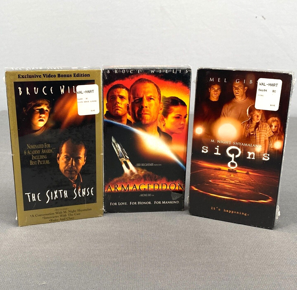 Lot 3 New Sealed VHS Movies Armageddon Signs Sixth Sense Bruce Willis Action